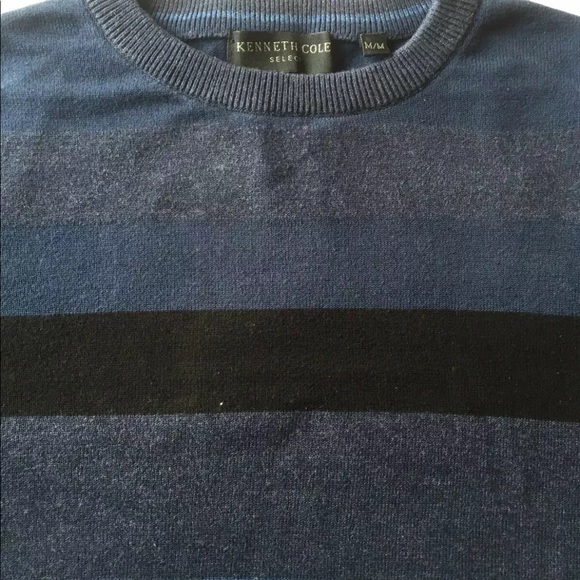Kenneth Cole Men Crew Neck Sweater Blue Stripe Medium Cotton - Picture 4 of 11